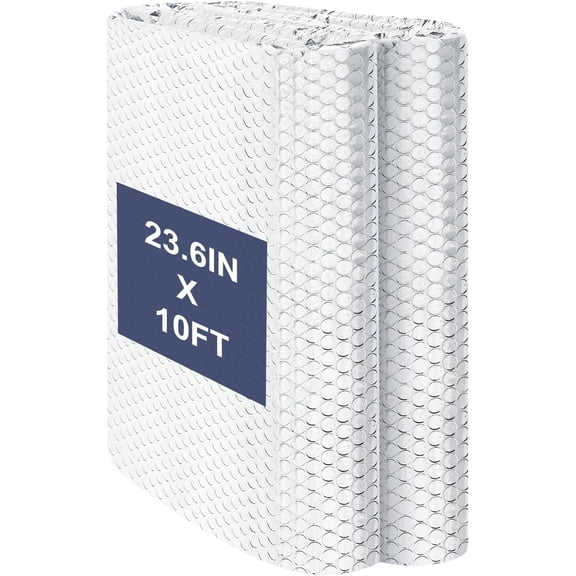 Double Reflective Bubble Foil Insulation Foam, 23.6 in X 10 FT Aluminum Foil Thermal Insulation Radiant Barrier for Window, Garage Door, RV, Roof