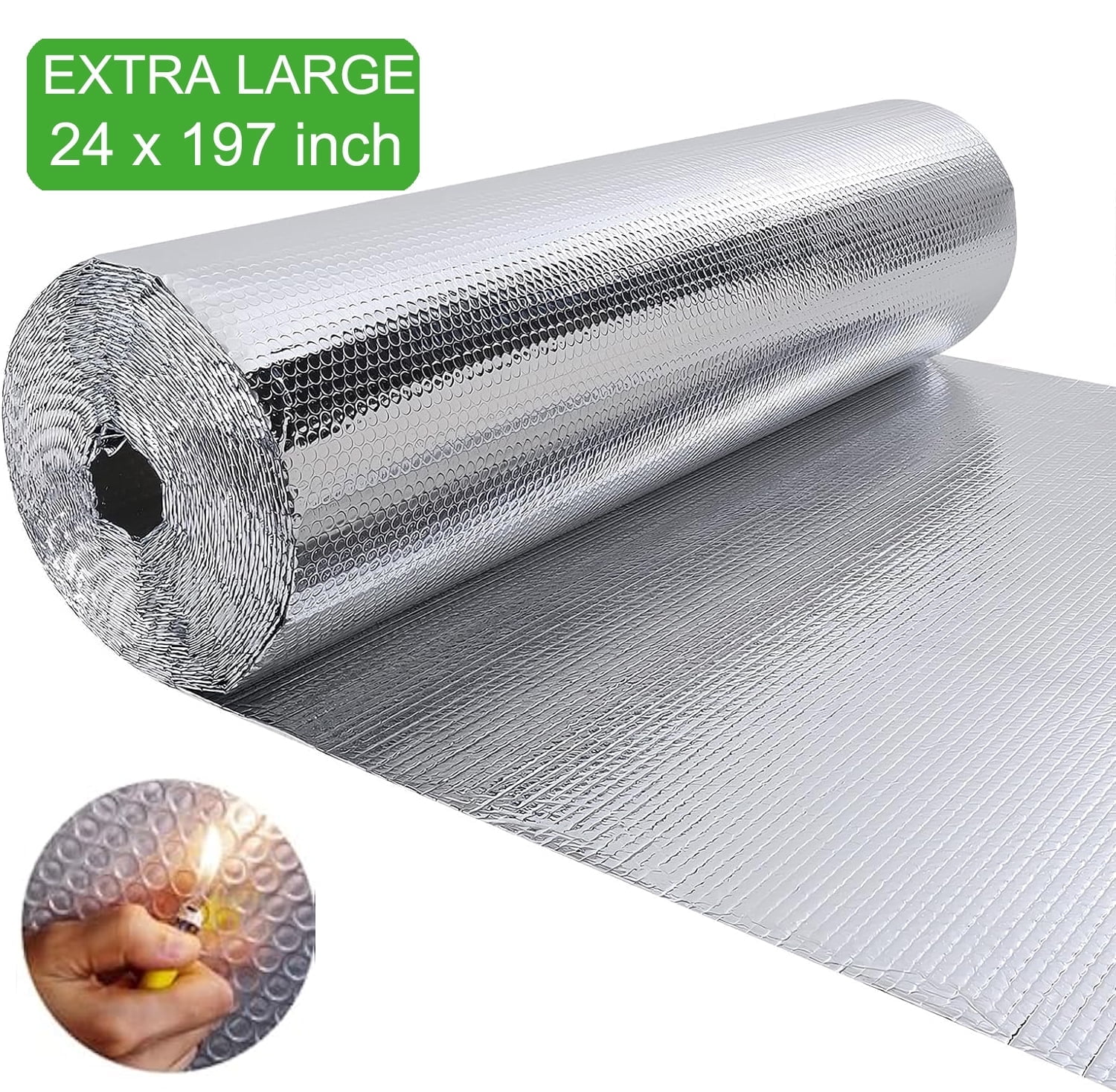 Reflective Insulation Roll Extra Large 24 X 16.42ft   Double-Sided Aluminum Bubble Insulation Roll, Rv Window and Window Insulation for Winter and Summer, Garage Door, Roof, Car