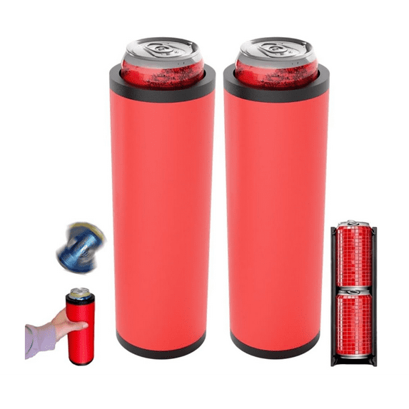 Double Reload Can Holder-Ultra Chill System,Double Can Bottom Reload,Insulation Can Sleeves, Insulation Sleeve for 12oz Beverage Cans Beverage Tailgate Holder - 2Pcs(Red)