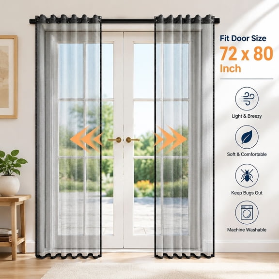 Double Retractable Sliding Screen Door with Track, Heavy Duty Magnetic Mesh, Fits 72x80 Inch French Patio Balcony Door, Smooth Operation, Black