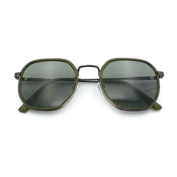 Double Rim Octagonal Classical Metal Rim Rectangular Hipster Sunglasses Gunmetal Green - Green
