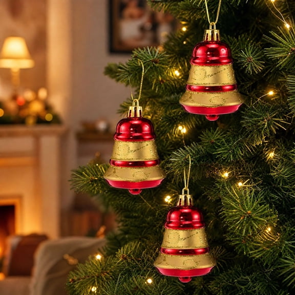 Double-Ring Bells Christmas Ornament, Plastic, 7cm, Set of 6