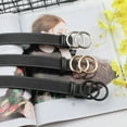 thumbnail image 1 of Double Ring Belt for Women, Faux Leather Jeans Belts with Golden Circle Buckle, 1 of 9