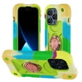 thumbnail image 1 of Double Ring Kickstand Case for iPhone 15 Pro Max for Women Girls, Rugged Hybrid Heavy Duty 3 in 1 phone Case Soft Silicone Hard PC Armor Protective Case for iPhone 15 Pro Max, Colorful Yellow Green, 1 of 6