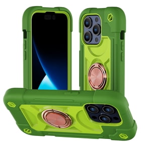 Double Ring Kickstand Case for iPhone 15 Pro Max for Women Girls, Rugged Hybrid Heavy Duty 3 in 1 phone Case Soft Silicone Hard PC Full Armor Protective Case for iPhone 15 Pro Max, Avocado
