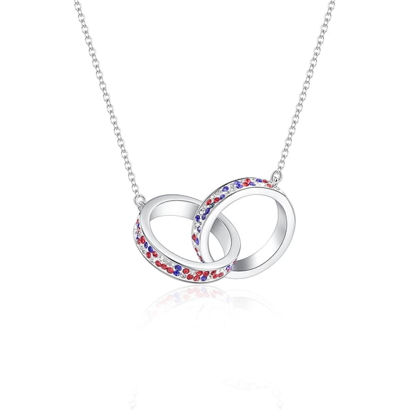 Double Ring Necklace, Silver Plated Crystal Necklace For Women Sparkly Christmas Necklace Fashion Jewelry Gift[Z1187]