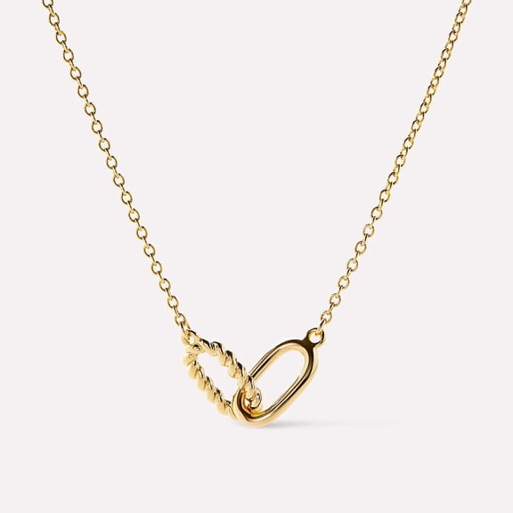 Double Ring Necklace With Interlocking Circle Pendant Clavicle Chain