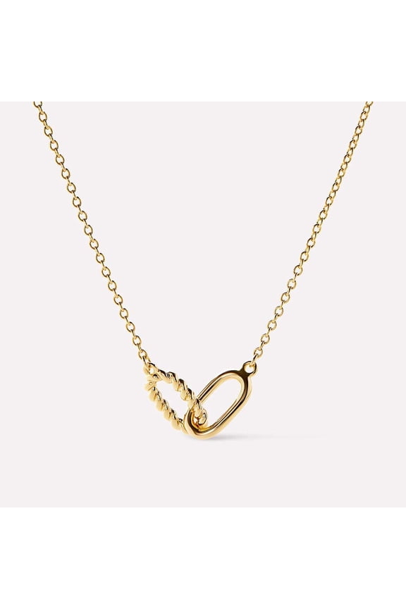 Double Ring Necklace With Interlocking Circle Pendant Clavicle Chain