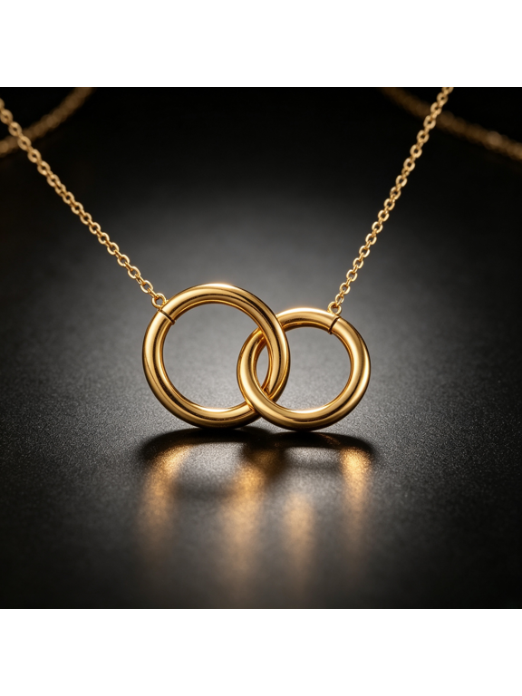 Double Ring Pendant Clavicle Chain Necklace, 14K Gold Filled Fashion for Women Jewelry
