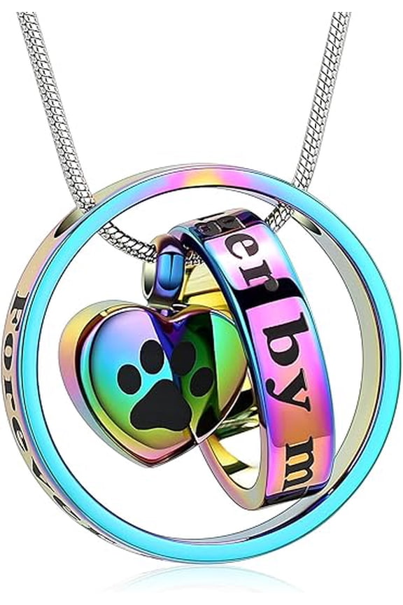 Double Rings Urn Necklace for Ashes Eternity Cremation Jewelry for Women Men - Forever in My Heart,No Longer by My Side Pet Urn Necklace for Ashes