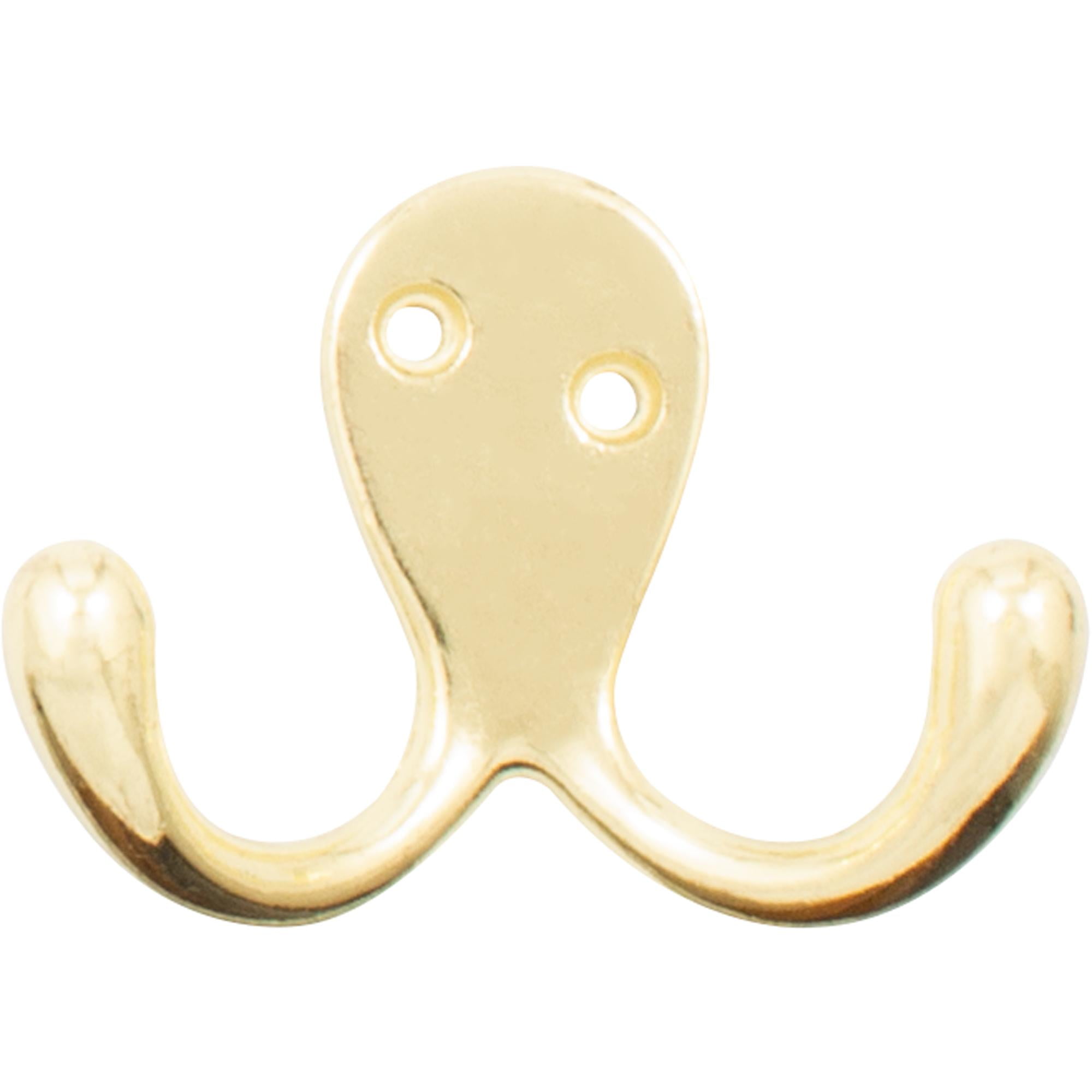 Polished Brass Double Robe Hook with Mounting Hardware