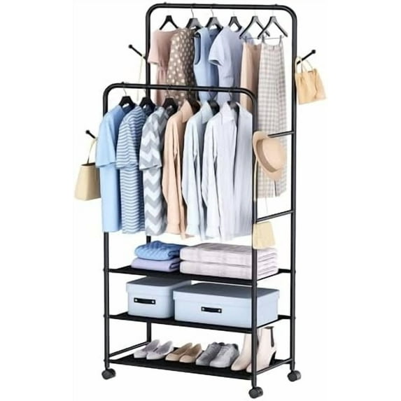 Double Rod Clothes Rack: Metal Rolling Clothing Racks for Hanging ...