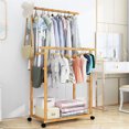 thumbnail image 1 of Double Rod Clothes Rack Rolling Hanging Garment Rack Wardrobe Large-capacity, 1 of 12