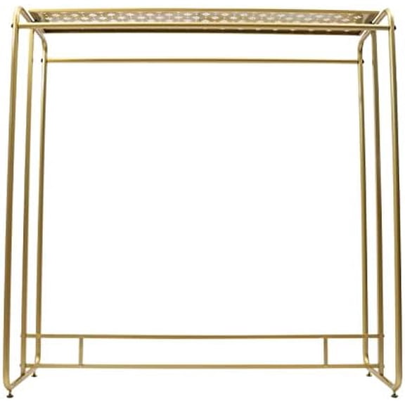Double Rod Clothing Display Rack, Heavy Duty Gold Clothing Rack for Boutique Use, 59"L X 19"W X 59"H Metal Garment Rack with Top Shelf and 4 Footpads, Metal Clothes Rack for Bedroom Entryway Balcony