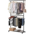 thumbnail image 1 of Double Rod Clothing Garment Rack, Rolling Clothes Organizer on Wheels for Hanging Clothes, Easy to Assemble, Adjustable, Black, 1 of 8