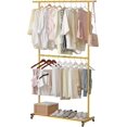 thumbnail image 1 of Double Rod Clothing Garment Rack, Rolling Clothes Organizer on Wheels for Hanging Clothes, Easy to Assemble, Adjustable, Gold, 1 of 8