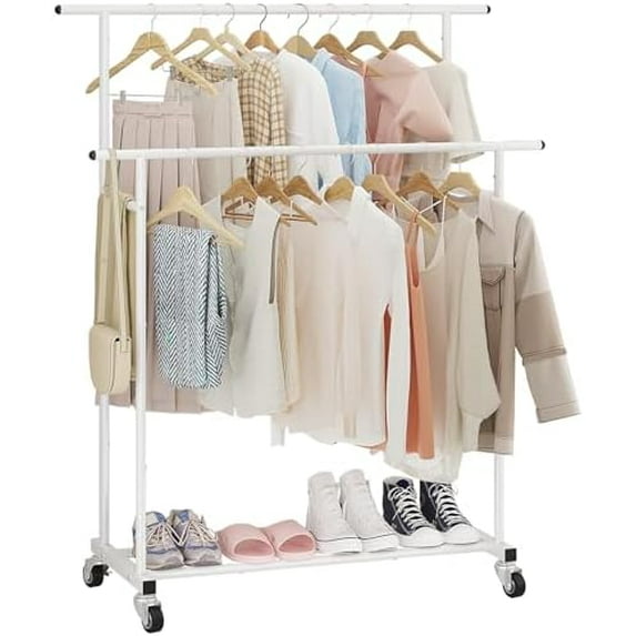 Double Rod Clothing Garment Rack,Rolling Hanging Clothes Rack,Portable ...