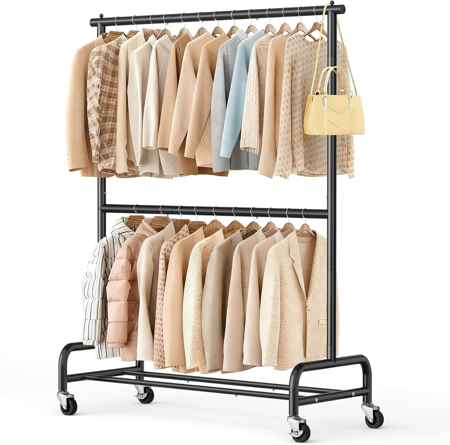 Steel Racking Clothes Double Rod Heavy Duty Clothes Racks for Hanging Clothes, Metal Rolling ...