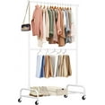 thumbnail image 1 of Double Rod Heavy Duty Clothes Racks for Hanging Clothes, Metal Rolling Garment Rack With Wheels Clothes Hanger Rack Wardrobe Racking for Coats, Shirts (White), 1 of 7