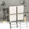 thumbnail image 1 of Double Rod Retractable Towel Rack | Suction Cup Bathroom Organizer | Punch-Free Wall Mounted Plastic & Stainless Steel | Space Saving Storage for Towels, Bathrobes | 37.5x24cm | Gray or White, 1 of 6