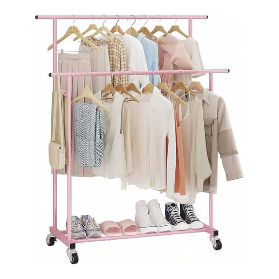 Double Rod Rolling Clothing Rack，Portable Gold Garment Organizer for Bedroom Living Room Store - Perfect Gift For2026