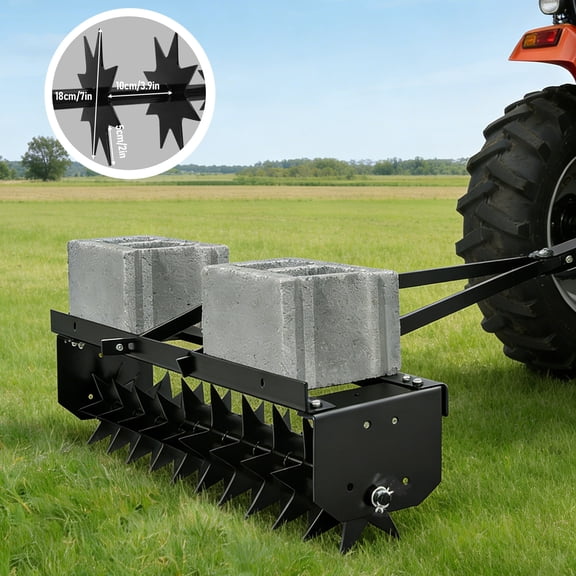 Double Rod Rolling Lawn Aerator with Star Shaped Steel Tines, Tow Behind Soil Loosener for Gardens, Yards, Farms, and Sports Fields, Promote Grass Health and Nutrient Uptake