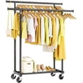 thumbnail image 1 of Double Rods Clothes Rack Rolling Clothing Rack for Hanging Clothes Portable Wardrobe Rack Metal Garment Rack Sturdy Coat Rack for Bedroom Laundry Living Room Black, 1 of 8