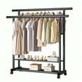 thumbnail image 1 of Yucurem Clothes Rack, Rolling Clothing Racks with 2 Hanging Rods & 2-Tier Bottom Shelf, Bear up to 250lbs for Bedroom Storage (56"x47"x16" Black), 1 of 7