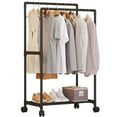 thumbnail image 1 of Double Rods Clothes Rack with Wheels, Domaci Portable Clothing Rack with Bottom Shelves for Shoes, Heavy Duty Garment Racks for Hanging Clothes, Multi-Functional Closet Rack, Black, 1 Tiers, 1 of 7