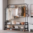 thumbnail image 1 of Double Rods Clothes Rack With Wheels, Portable Clothing Rack With Shelves & Hooks, Heavy Duty Garment Racks for Hanging Clothes, Multi-Functional Closet Rack for Bedroom, Black, 1 of 8