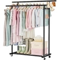 Double Rods Clothes Rack for Hanging Clothes, Clothing Rack with Wheels ...