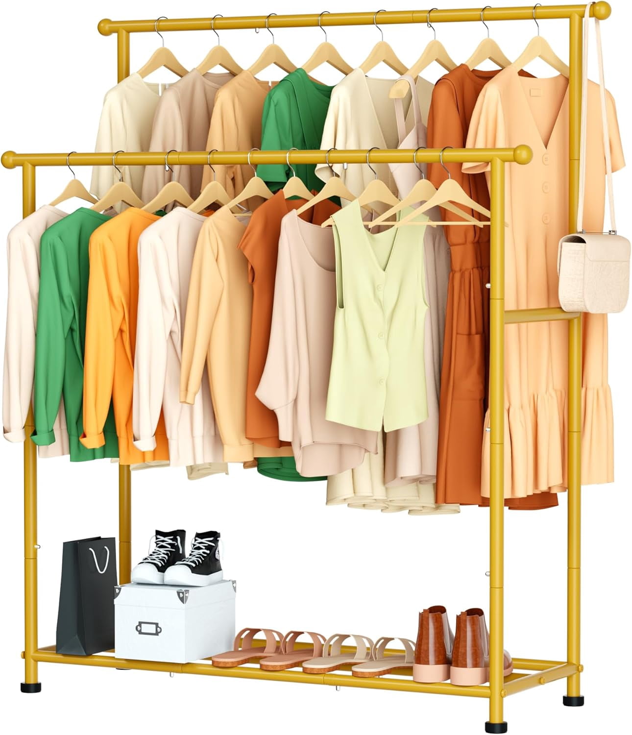 Double Rods Garment Rack Heavy Duty Clothing Rack for Hanging Clothes ...