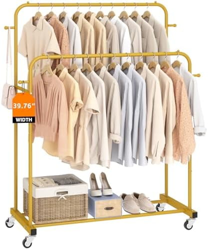Double Rods Garment Rack with Wheels, Clothing Rack for Hanging Clothes ...