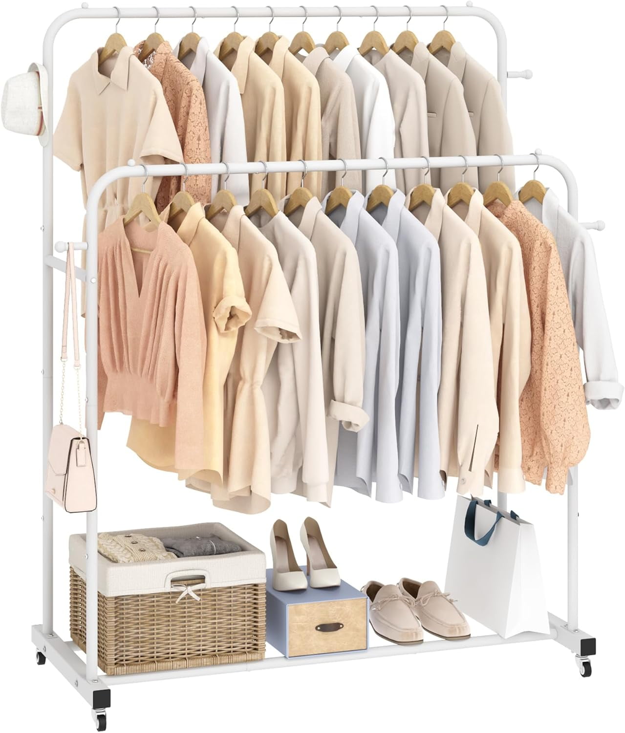 Double Rods Garment Rack with Wheels, Clothing Rack for Hanging  display picture 1