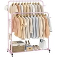 thumbnail image 1 of Double Rods Garment Rack with Wheels, Clothing Rack for Hanging Clothes,4 Hooks, Multi-Functional Bedroom Clothes Rack, 1 of 9