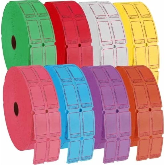 Double Roll Raffle Blank Tickets - Full Set of 8 Colors (8 Rolls of 2000 Tickets Each)$$Office