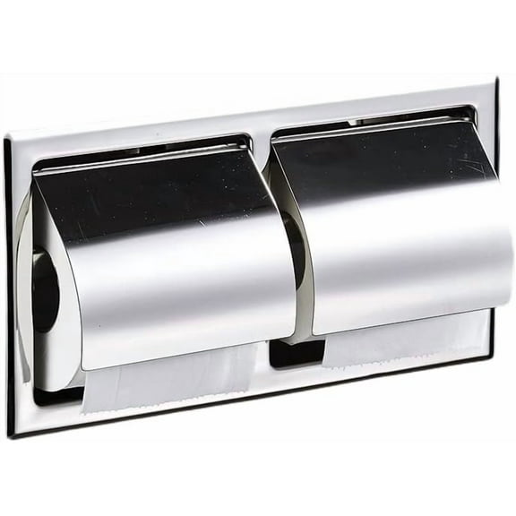 Double Roll Recessed Toilet Paper Holder 304 Stainless Steel Toilet Roll Holder Bathroom Wall Mount Tissue Roll Holder Include Rear Mounting Bracket -Silver-Double