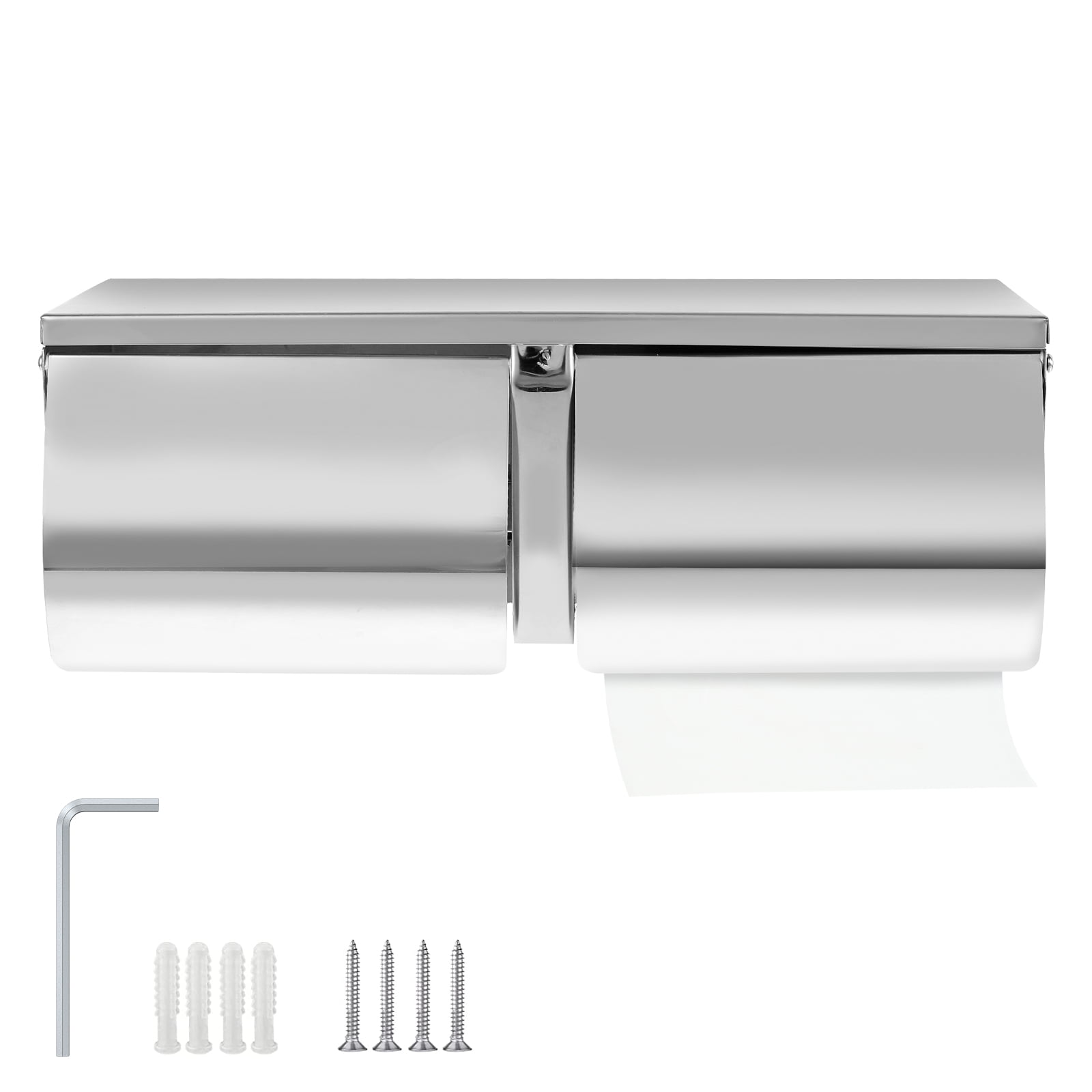 Double Roll Toilet Paper Holder Dispenser Toilet Paper Dispenser Wall Mount, Double (2 Roll) Locking Toilet Paper Holder Compact Two Roll, Side by Side Design Tissue Paper Dispenser