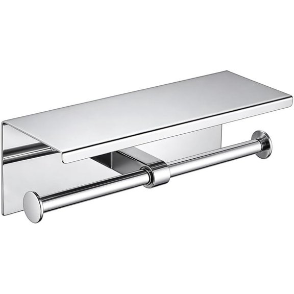 Double Roll Toilet Paper Holder, Stainless Steel Wall Mount with Shelf (silver)