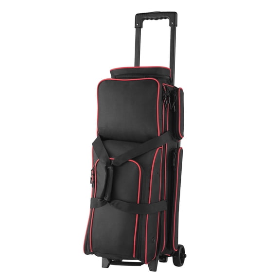 Double Roller 3 Ball Bowling Bag with Wheels, Separate Shoe Compartment Fits US Size 16, Retractable Handle
