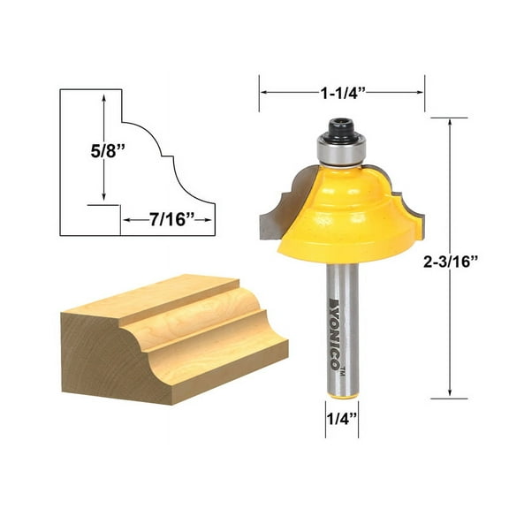 Double Roman Ogee Edging Router Bit - Medium - 1/4" Shank - Yonico 13123q