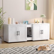 Double Room Cat Litter Box Enclosure for 2 Cats   Hidden Wooden Litter Cabinet Furniture, Large Enclosed Cat Washroom, Indoor Cat House, Easy Clean, Spacious Design