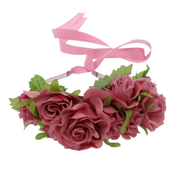 Motique Accessories Double Rose Flower Wreath Headband with Ribbon for Women - Rose