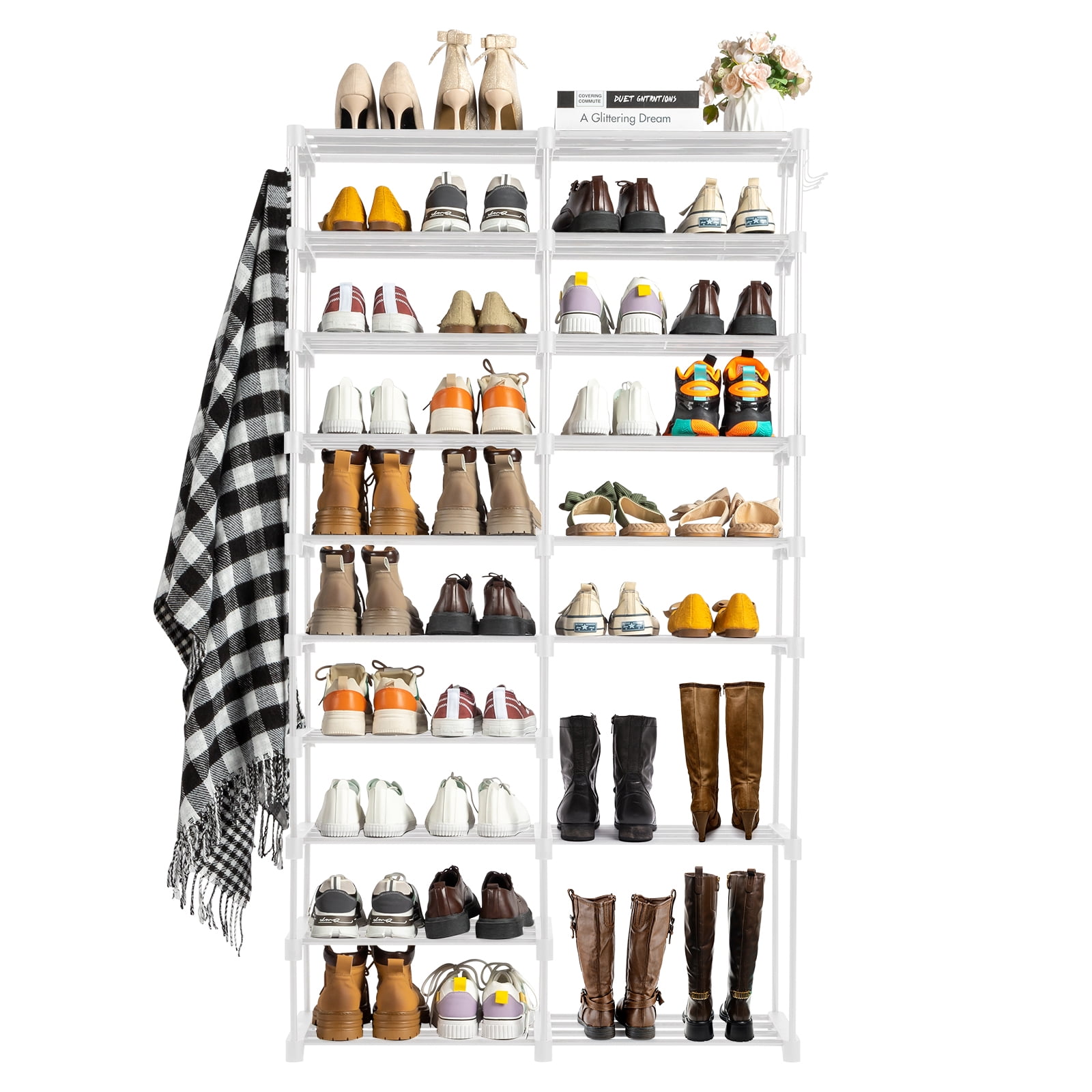 Double Row 10 Layers Shoe Rack Non-Woven Iron Pipe + Pp Pad + Plastic ...