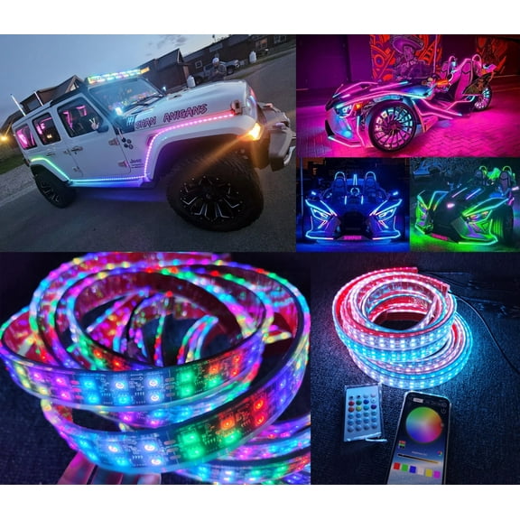 Tzvmny Wheel Lights Factory - Double Row 6PCS 5FT 60" 1.4M CHASING Dream Color Offroad Night Light Strips For Slingshot Underglow LEDs Play With Bluetooth APP +Remote Waterproof