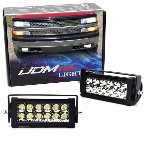 Double-Row 8-Inch LED Light Bar Fog Light Kit For Chevy 1999-02 Silverado 1500 2500, 2000-01 3500, Suburban Tahoe, (2) 36W Lightbars, Fog Opening Mounting Brackets & Relay Wiring