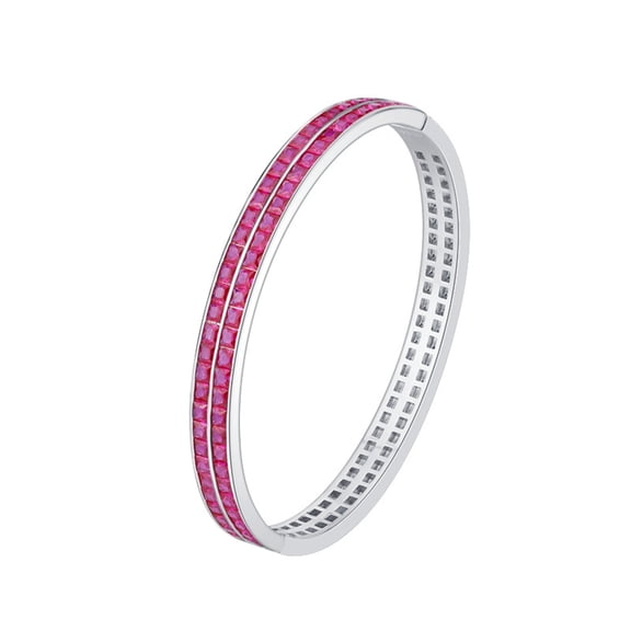 Double Row Bangle Bracelets for Women Open Fashion Red / Blue Bracelet CZ 925 Sterling Silver Bangles Jewelry Perfect Accessory for Birthday Anniversary Wedding 7 Inch
