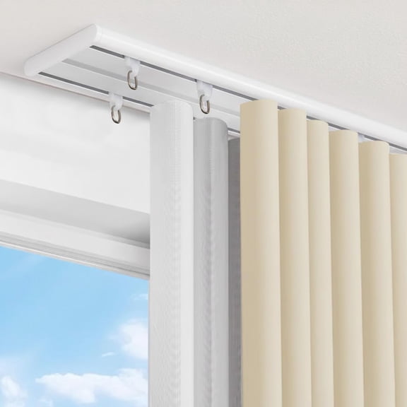 Double Row Ceiling Curtain Track, Silent Heavy Aluminum Duty Curtain Track System, Sliding Curtain Rails for Curtains, Room Divider Track for Bedroom Living Room Ofiice Hotel, White, 12FT