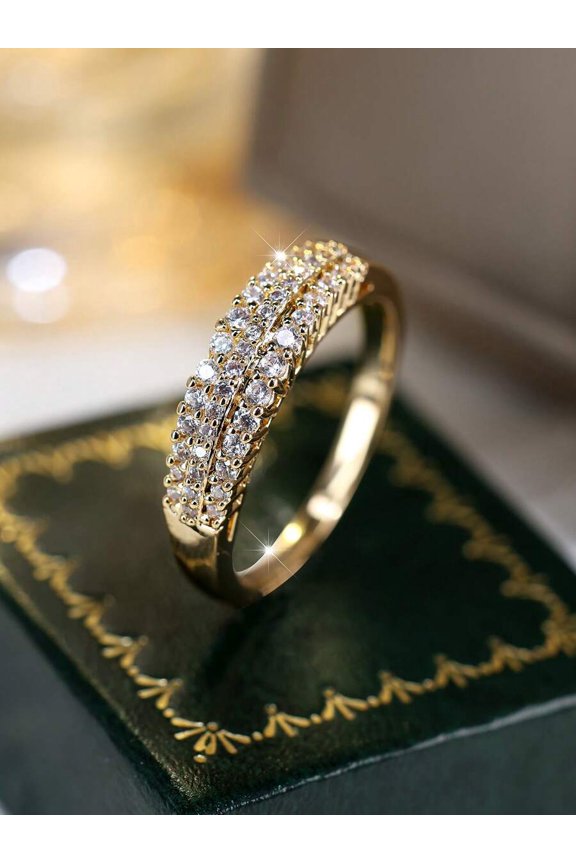 Double Row Cubic Zirconia Band Ring In Yellow Gold Tone, Womens Fashion Jewelry