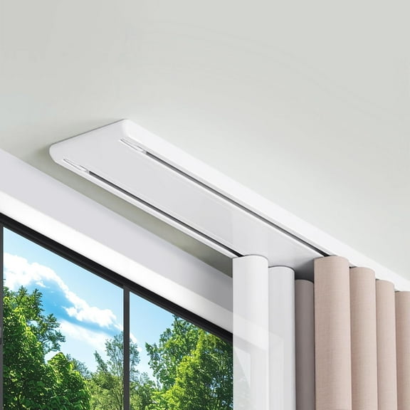 Double Row Curtain Tracks, Heavy Duty Drop Curtain Rails, Aluminum Alloy Ceiling Drape Track Set for Living Room Bedroom (White)